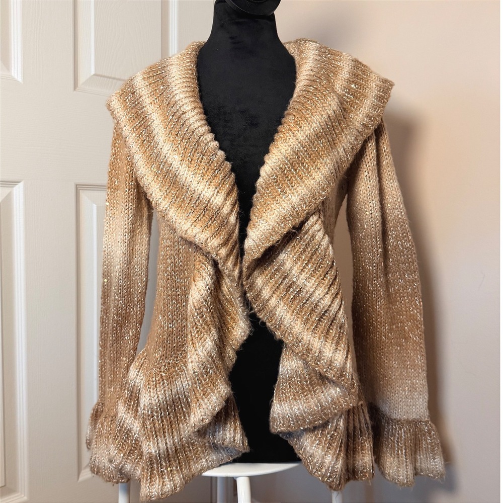Y2K International Concepts Sequin Open Cardigan Sweater VTG Cream SZ M Bling